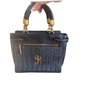 Steve Madden Bhaymann Woven Black Shoulder Bag Brushed Gold Hardware